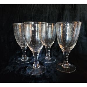 Handblown Bubble Art Glass Wine Water Goblets Set Of 4